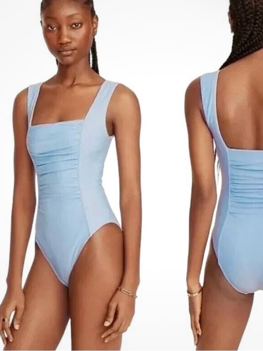 JCrew Rushed square neck Blue Mist Women’s One-Piece Swimsuit in size 8